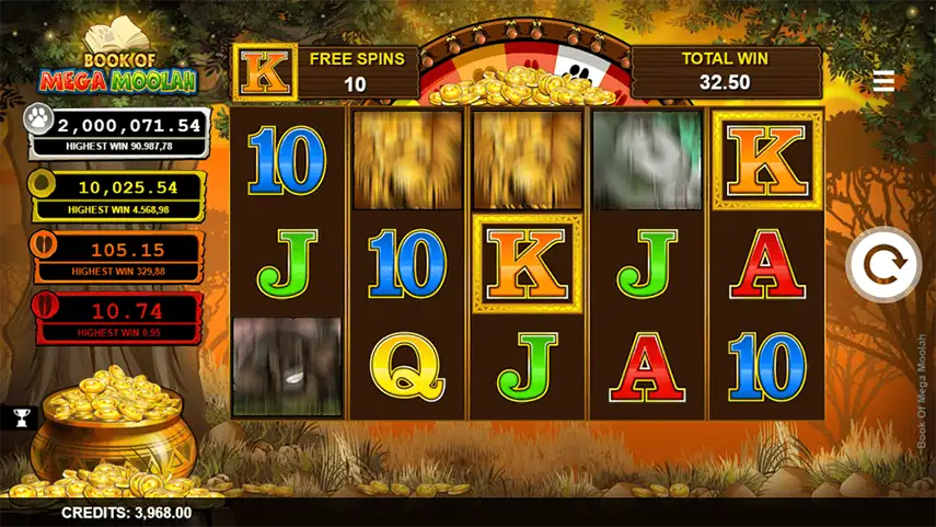 Book of Mega Moolah -kolikkopelin ruutukaappaus