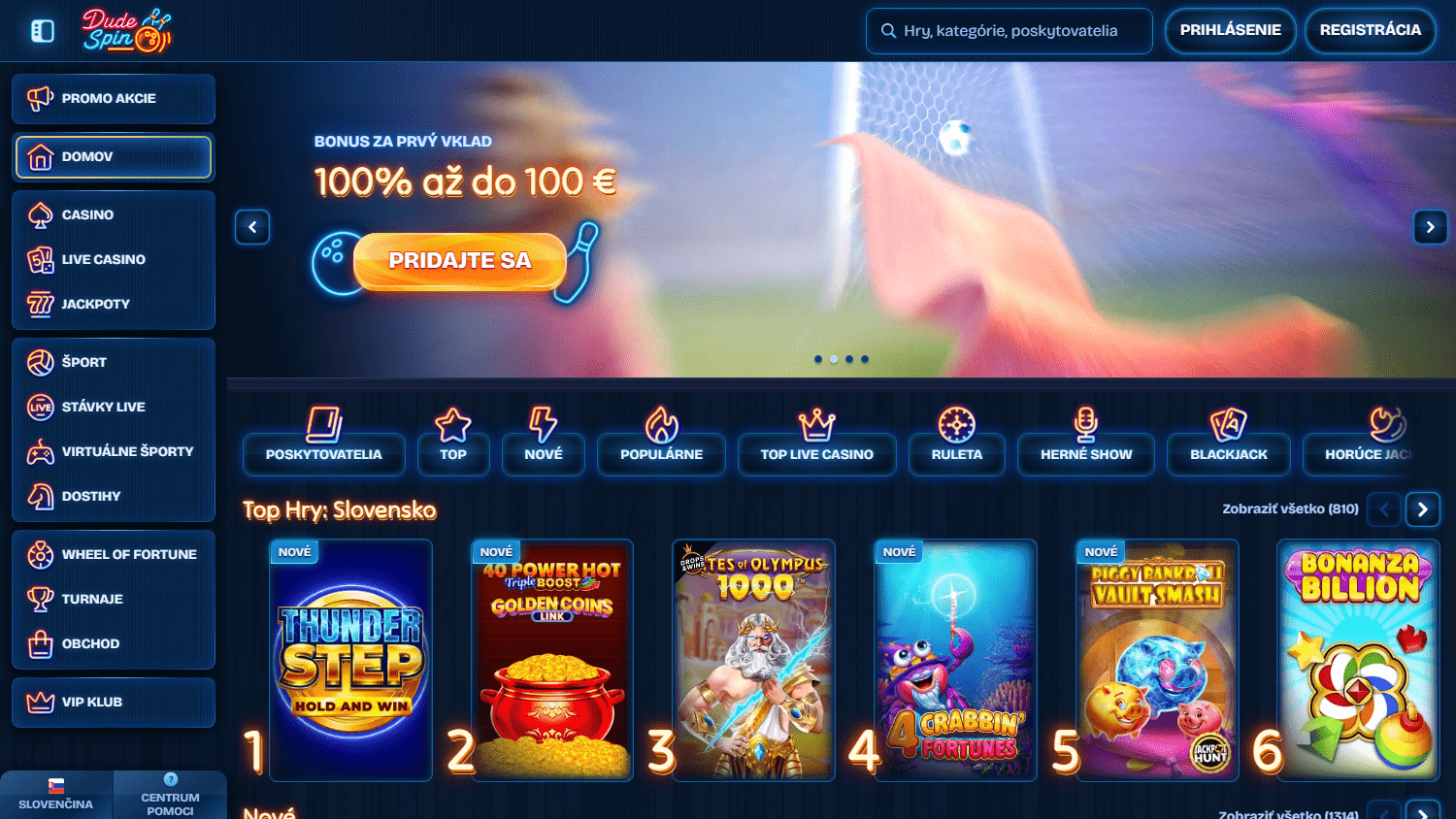 DudeSpin casino homepage desktop screenshot