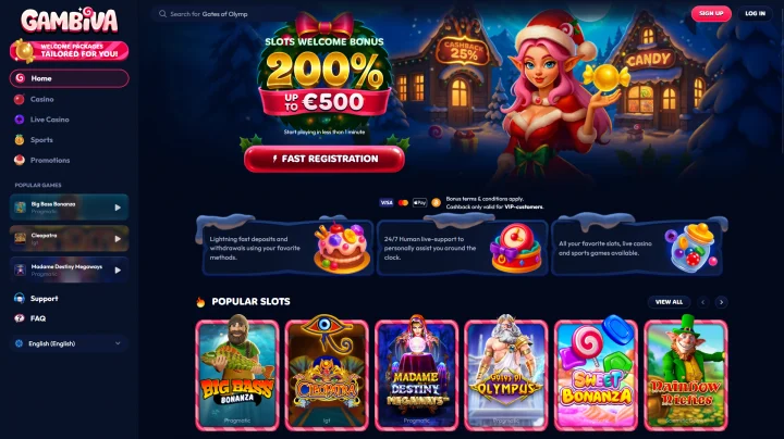 Gambiva casino homepage desktop screenshot
